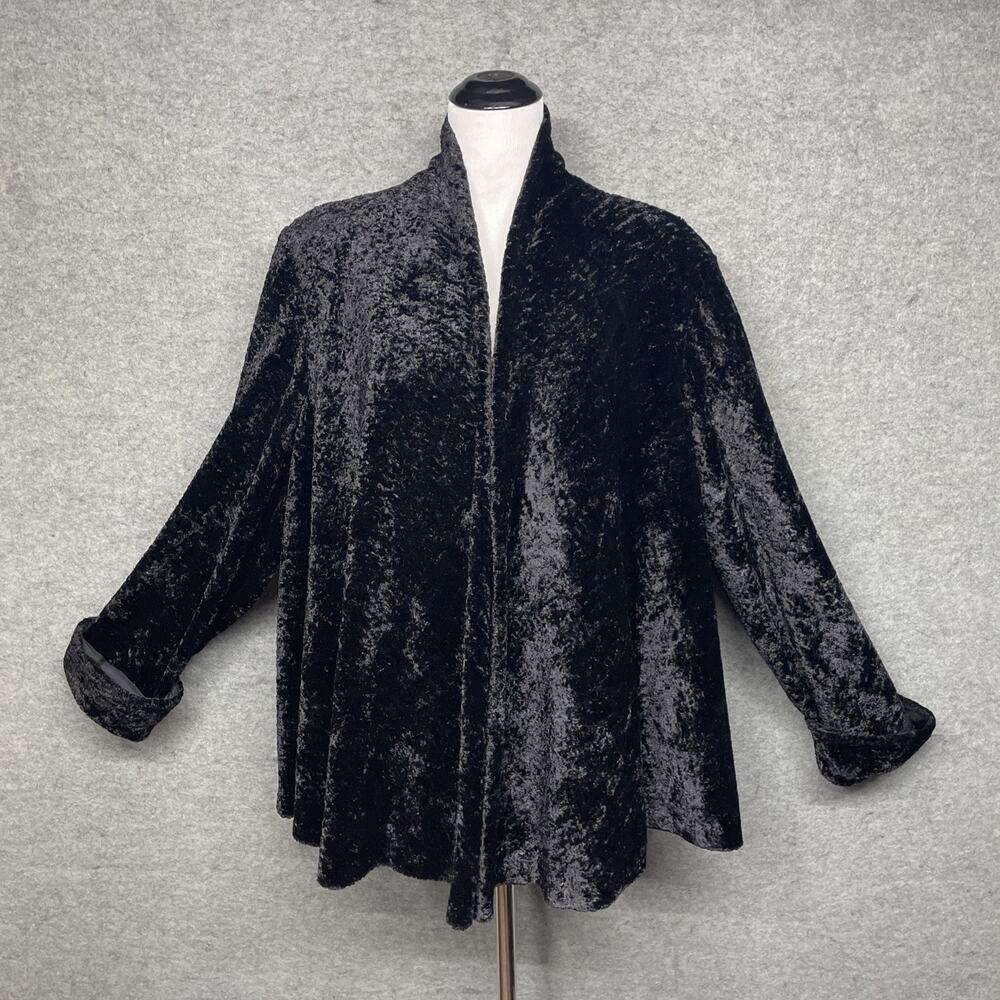 Connected Woman 3X Black Crushed Velvet Open Front Cardigan Jacket Drape Whimsy